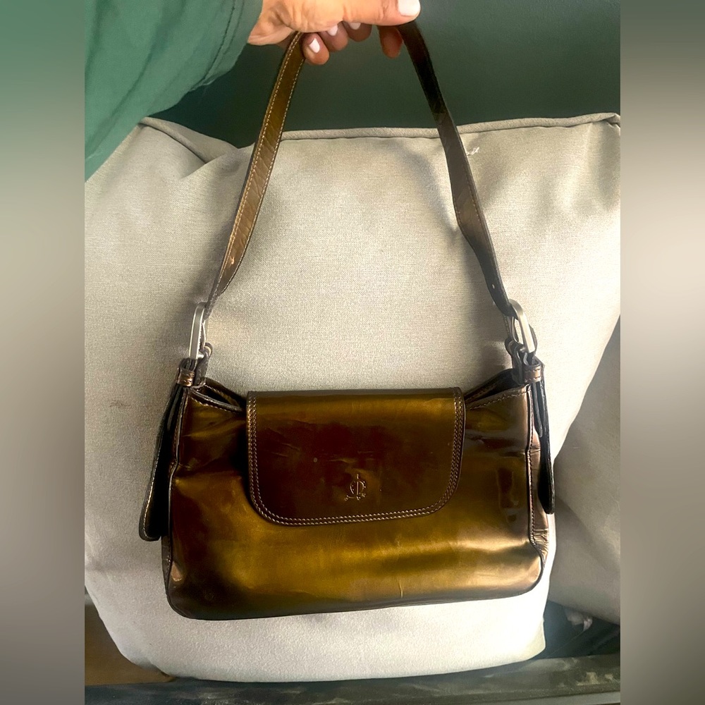 El Caballo metallic brown patent leather shoulder bag